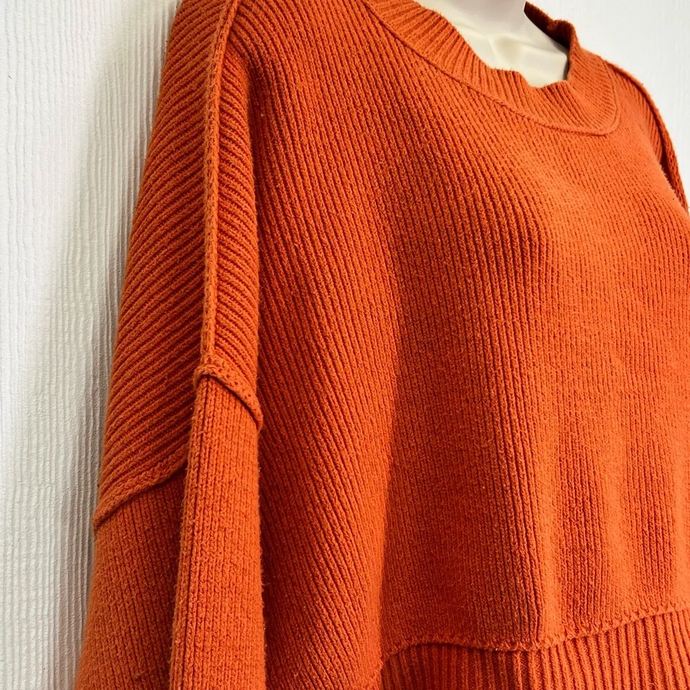 Free People - Easy Street Ribbed Pullover Orange Crop Sweater Size XS - Picture 4 of 11